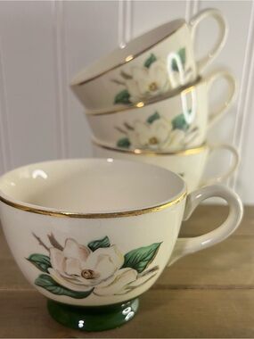 Homer Laughlin Jaderose Teacup with Magnolia and Gold Trim